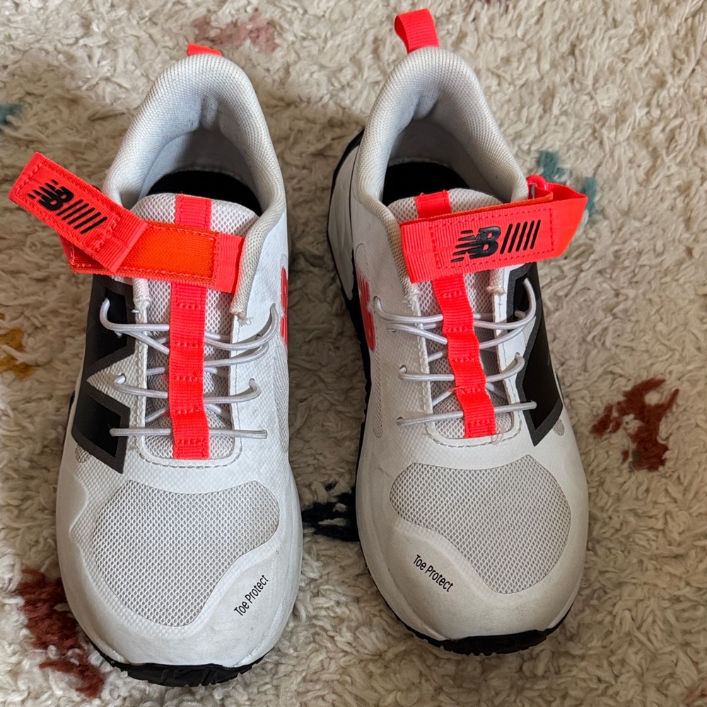 New Balance Kids' White and Neon Red Sneakers